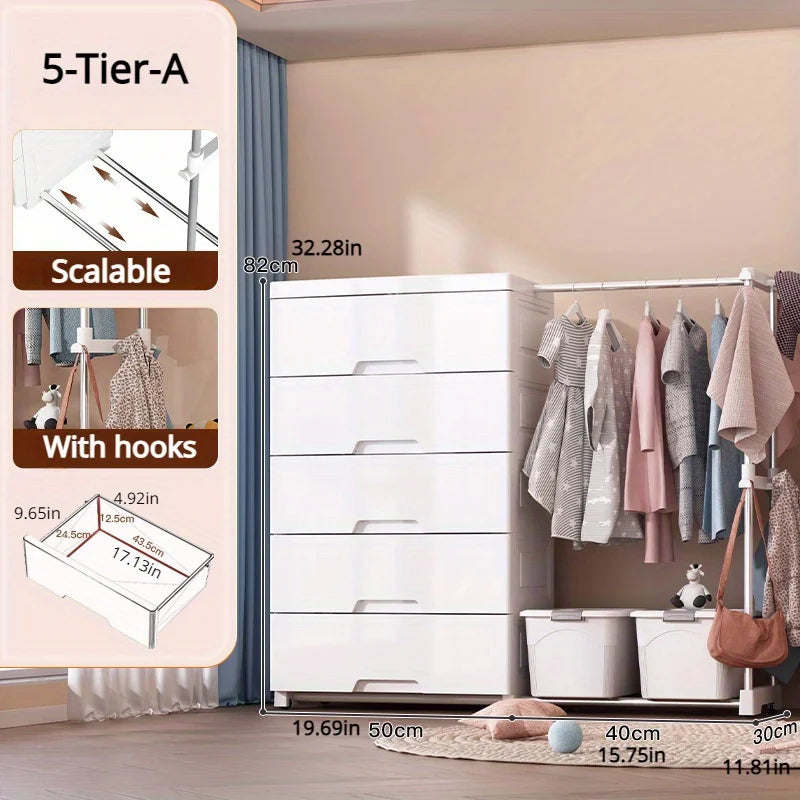5/6-Tier White Wardrobe with Extendable Hanger - Large Space & Partitioned Storage Wardrobe for Bedroom, Dormitorie - Buy online at  Vibe In Cart.