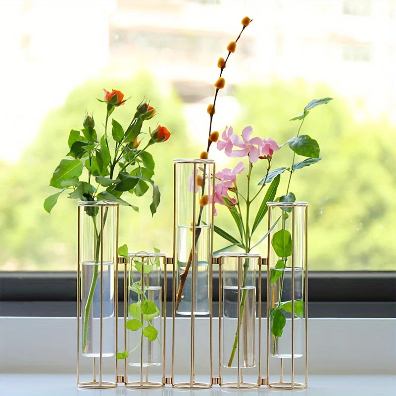 Test Tube Vase with 5 Test Tubes, Gold Vase for Centerpiece, Gold Vase with Metal Stand, Glass Vase for Wedding Home Decoration - Buy online at  Vibe In Cart.