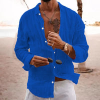 Men's Long Sleeve Cotton Polyester Solid Color Casual Shirt