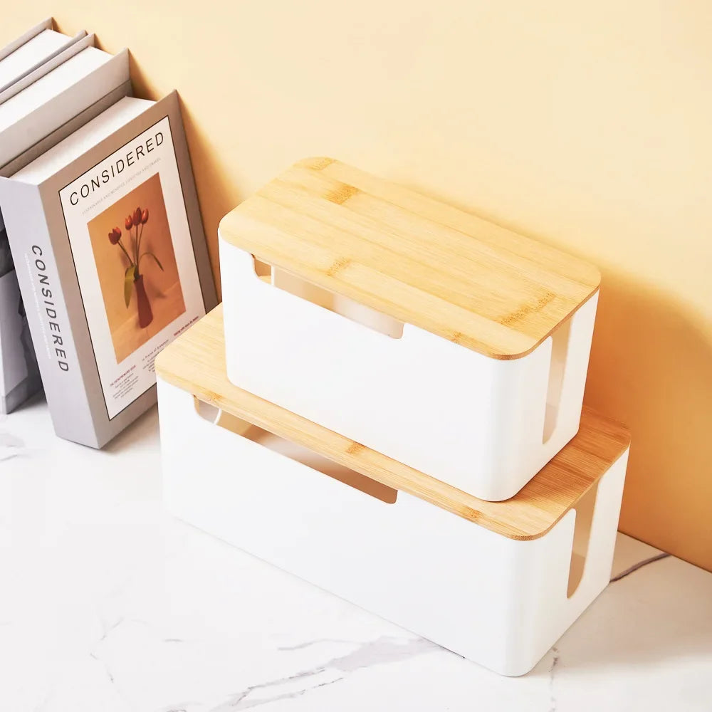 Wooden Cable Organizer Box for Desk Wire Management