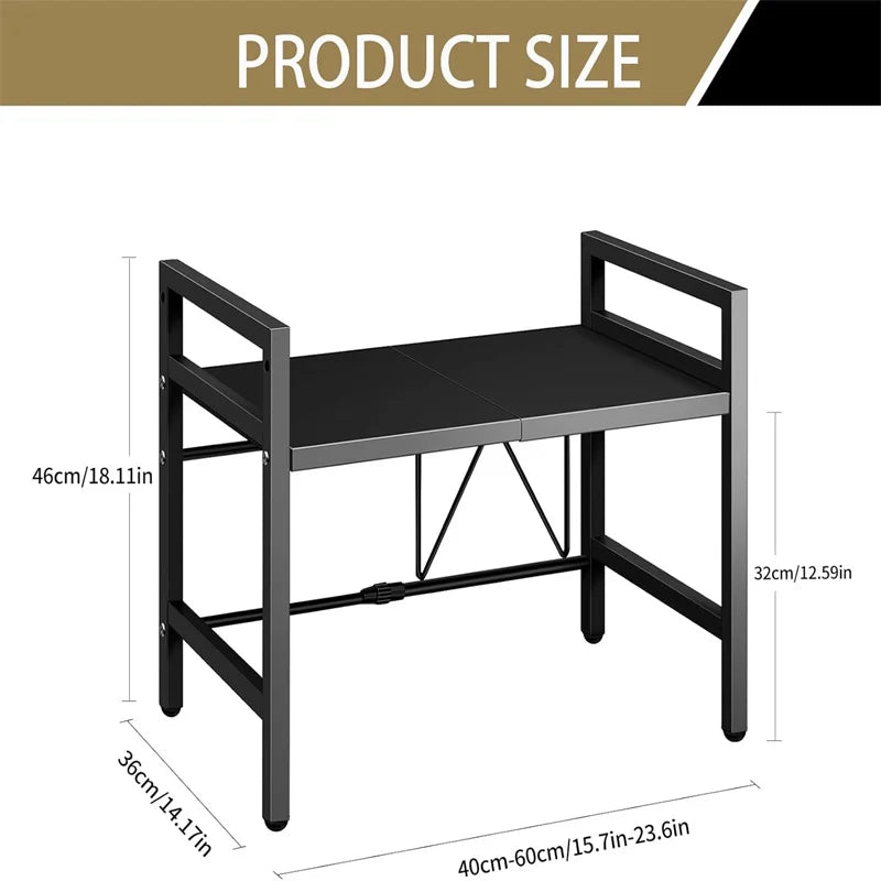 Adjustable Space-Saving Microwave Rack – 100kg Capacity, Kitchen Shelf with Hooks & Storage Organizer (Black) - Buy online at  Vibe In Cart.