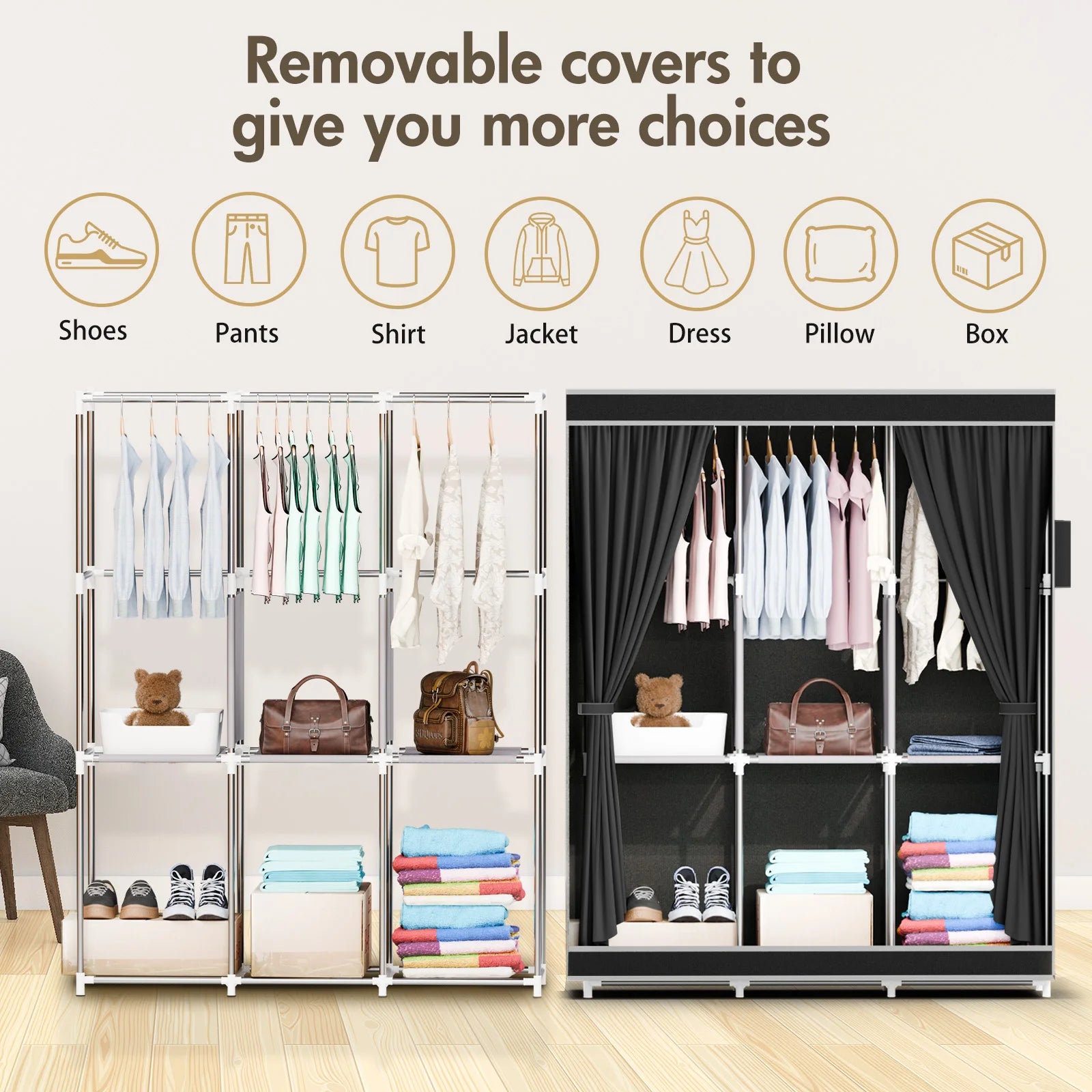 Portable Closet 51-Inch Dustproof Wardrobe Organizer Multi-laye Home Storage Rack Clothes Bedroom Shoe Quick and Easy to Assembl - Buy online at  Vibe In Cart.