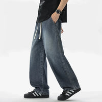 Men's Loose Wide-Leg Straight Casual Baggy Jeans in Black, Grey, and Blue