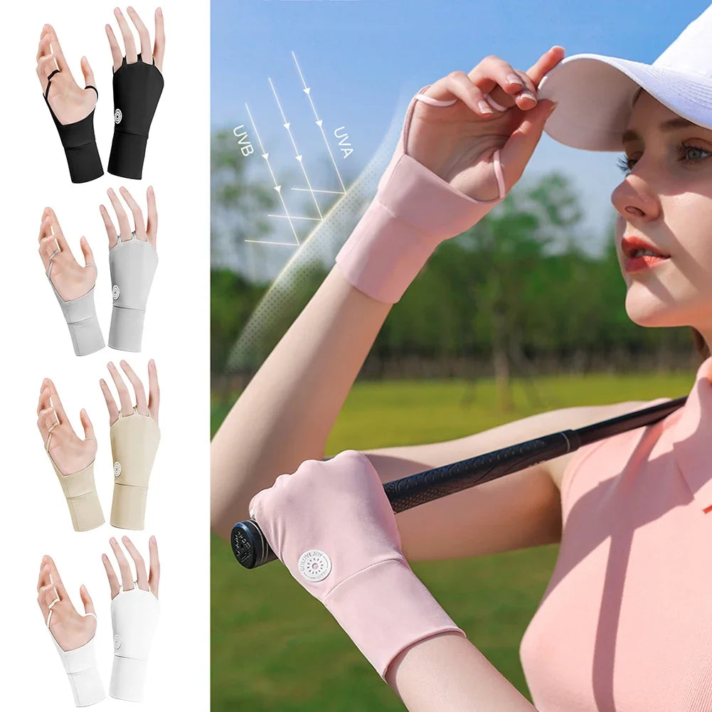 Women Half Finger Glove Cool Breathable Sun UV Protector Golf Glove Ice Silk Hollow Palm Elastic for Outdoor Practice - Buy online at  Vibe In Cart.