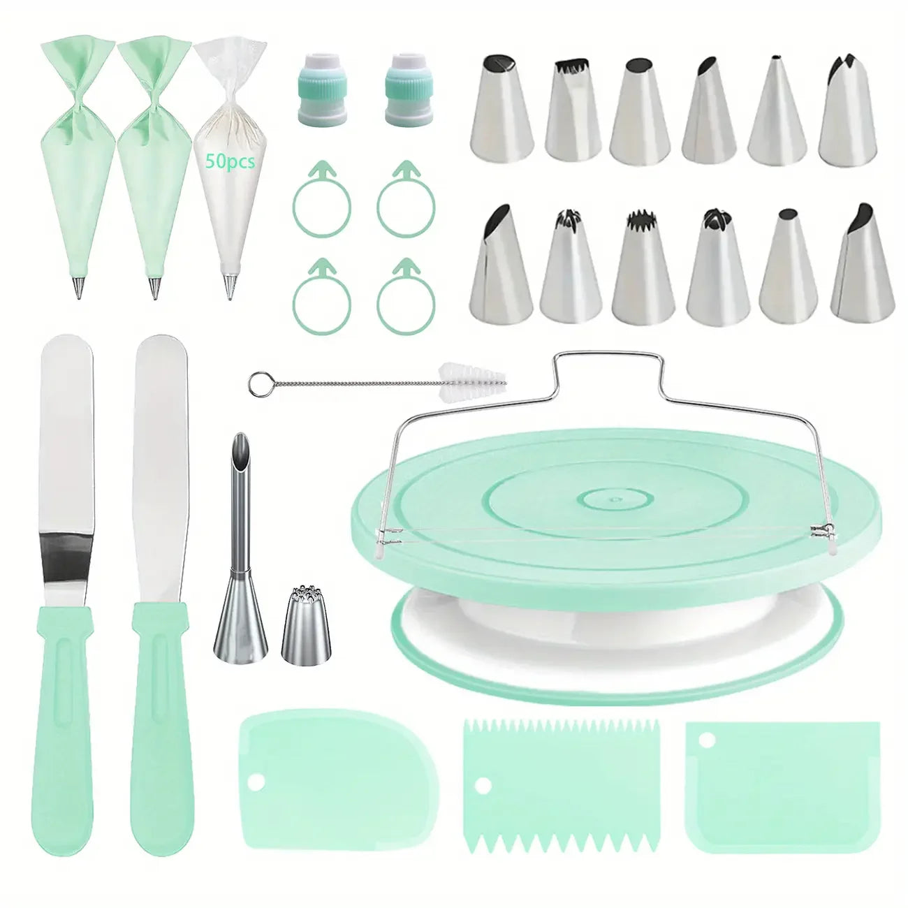 Pink 80-Piece Cake Decorating Set with Non-Slip Turntable and 14 Piping Tips