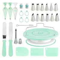 Pink 80-Piece Cake Decorating Set with Non-Slip Turntable and 14 Piping Tips