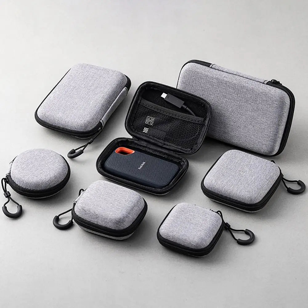 Grey Canvas Zipper Storage Bag for Earphones and Accessories