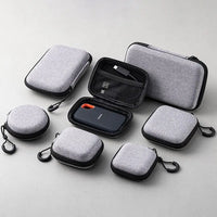 Grey Canvas Zipper Storage Bag for Earphones and Accessories