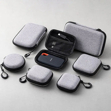 Grey Canvas Zipper Storage Bag for Earphones and Accessories