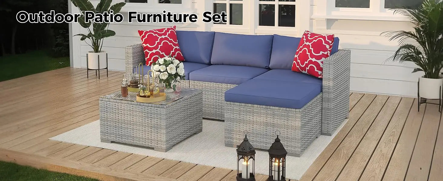 5 Piece Outdoor Patio Furniture Set with Coffee Table, Rattan Deck Conversation Sofa Set, All-Weather Sectional Rattan Sofa with - Buy online at  Vibe In Cart.