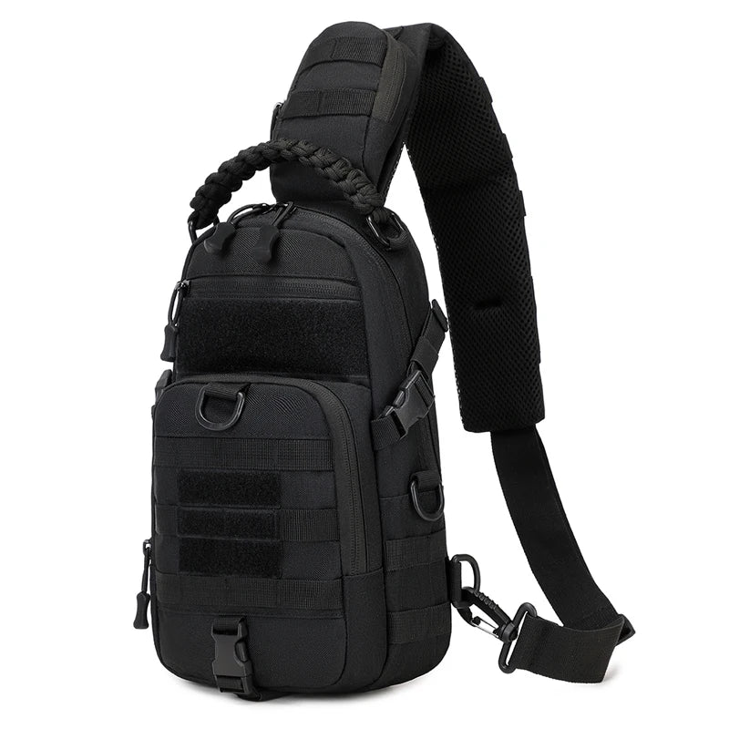 Men's Black Nylon Tactical Chest Bag with MOLLE System