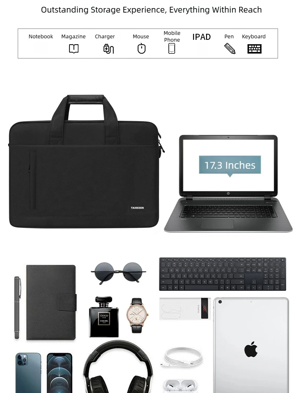 Unisex Zipper Canvas Laptop Briefcase for 13.3-17 Inch Laptops