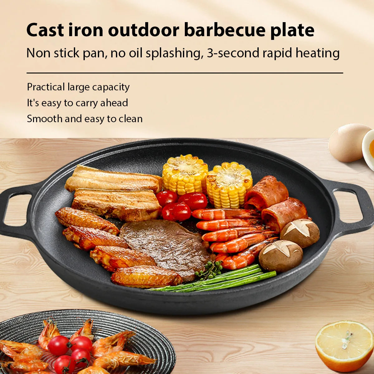 Cast Iron Frying Pan Non-stick pan Pizza Egg Pancake Pot Vegetable Steak Skillet Home Kitchen Flat Pan Omelette Outdoor Cookware - Buy online at  Vibe In Cart.