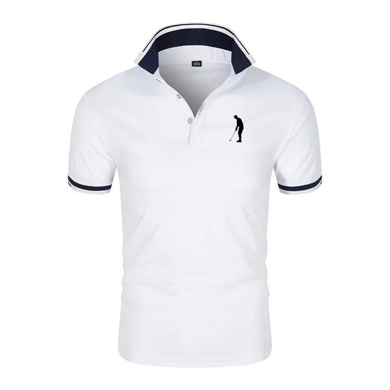 Men's Short Sleeve Breathable Polyester Polo Shirt with Turn-Down Collar