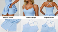VITALINOVO Womens Spaghetti Strap Tennis Dress with Built-in Bra & Shorts Pockets V Neck Crisscross Athletic Golf Workout Dress