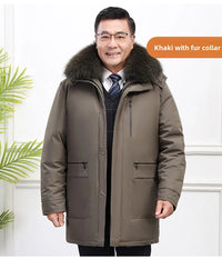 Men's White Goose Down Long Winter Jacket with Detachable Liner