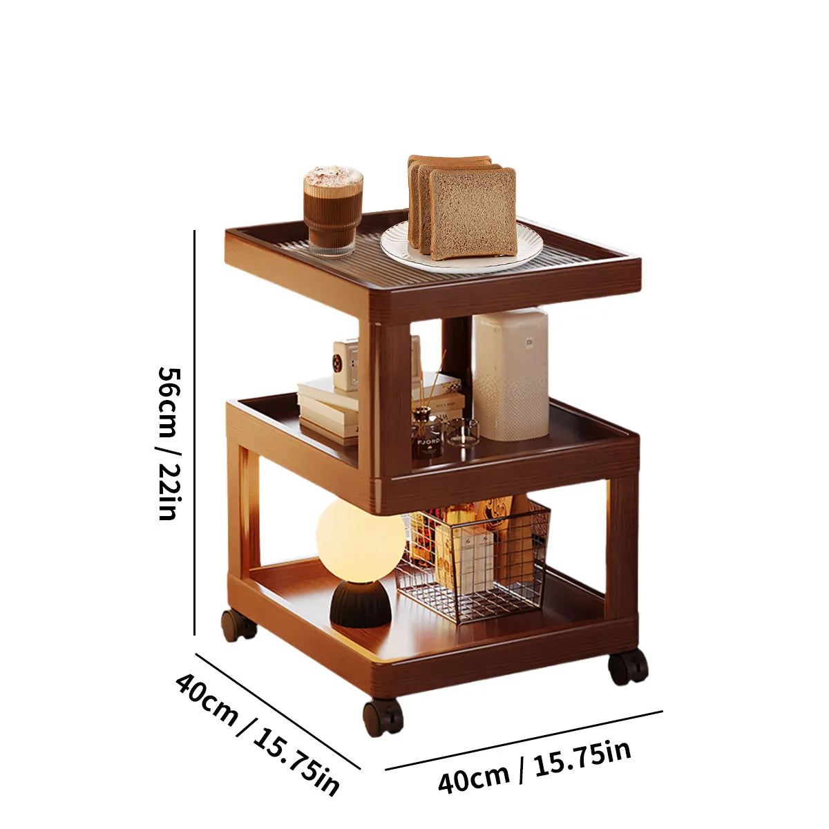 Geometric 3-Tier Bamboo Storage Side Table with Acrylic Surface & Wheels, Tea Brown Living Bedroom Furniture - Buy online at  Vibe In Cart.