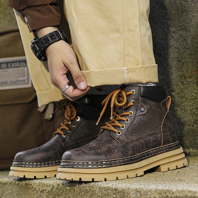 Men's Ankle Boots Lace-Up Flat Heel Bonded Leather Insole