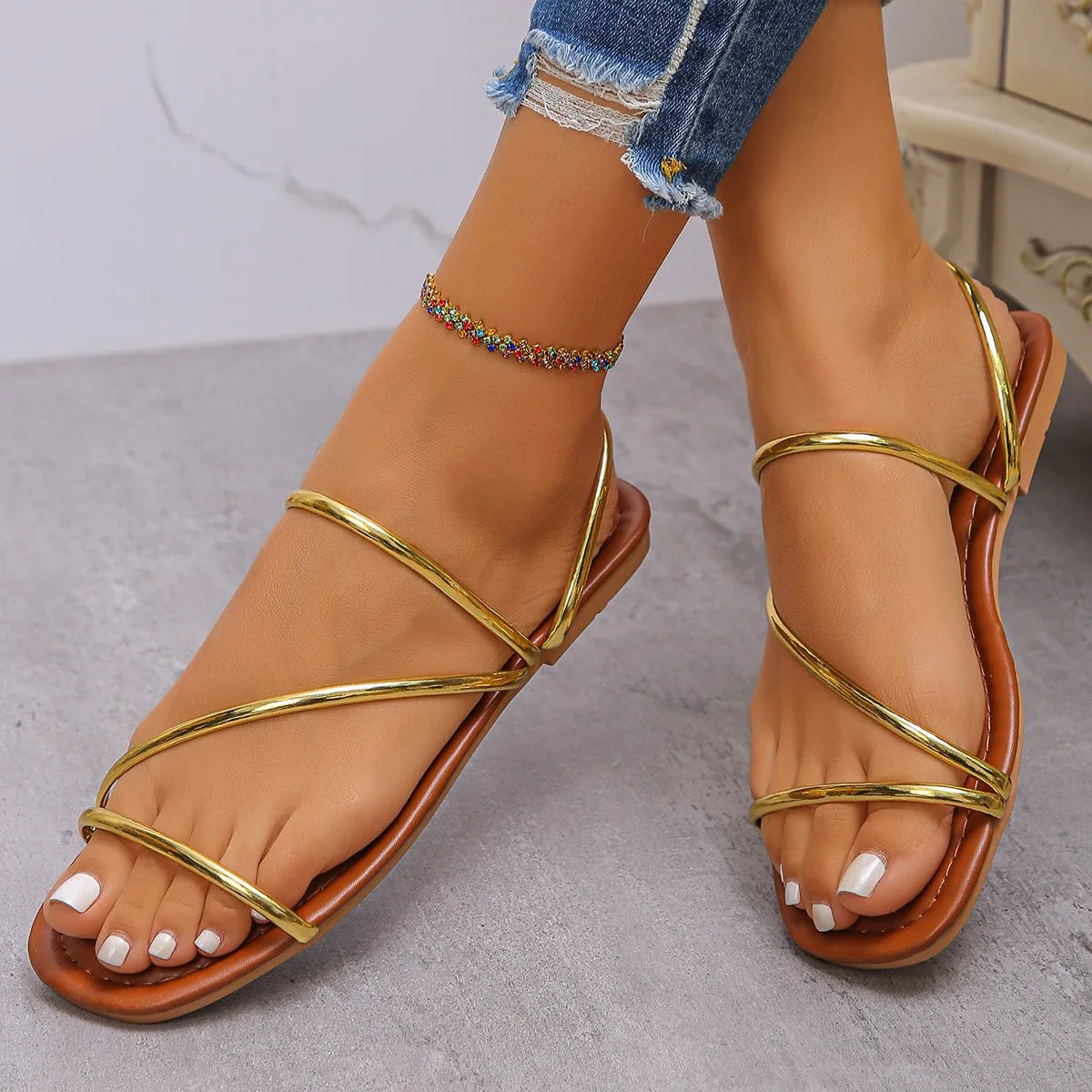 Summer Elegant Round Toe Sexy Flat Casual Sandals, Fashionable and Best Sellingnew Comfortable Plus Size Women's Shoes - Buy online at  Vibe In Cart.