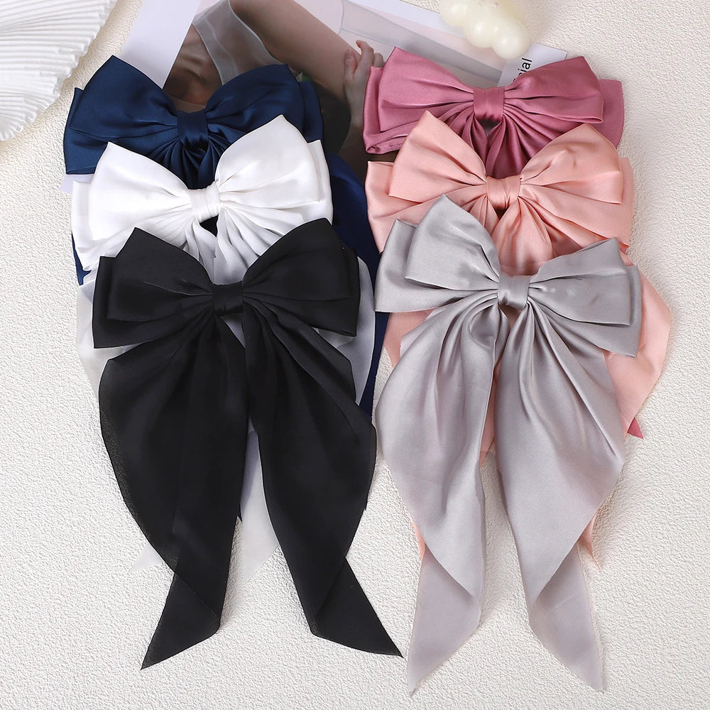 Girls Long Big Bow Float Satin Clips Back Head Hair Clip Internet Red with The Same Temperament Elegant Hair Accessories gifts - Buy online at  Vibe In Cart.