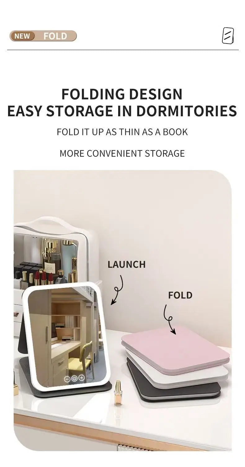 LED Makeup Mirror 3 Colors Light Portable Vanity with Adjustable Brightness USB Charging Foldable for Travel And Home Use - Buy online at  Vibe In Cart.