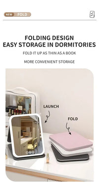 LED Makeup Mirror 3 Colors Light Portable Vanity with Adjustable Brightness USB Charging Foldable for Travel And Home Use - Buy online at  Vibe In Cart.