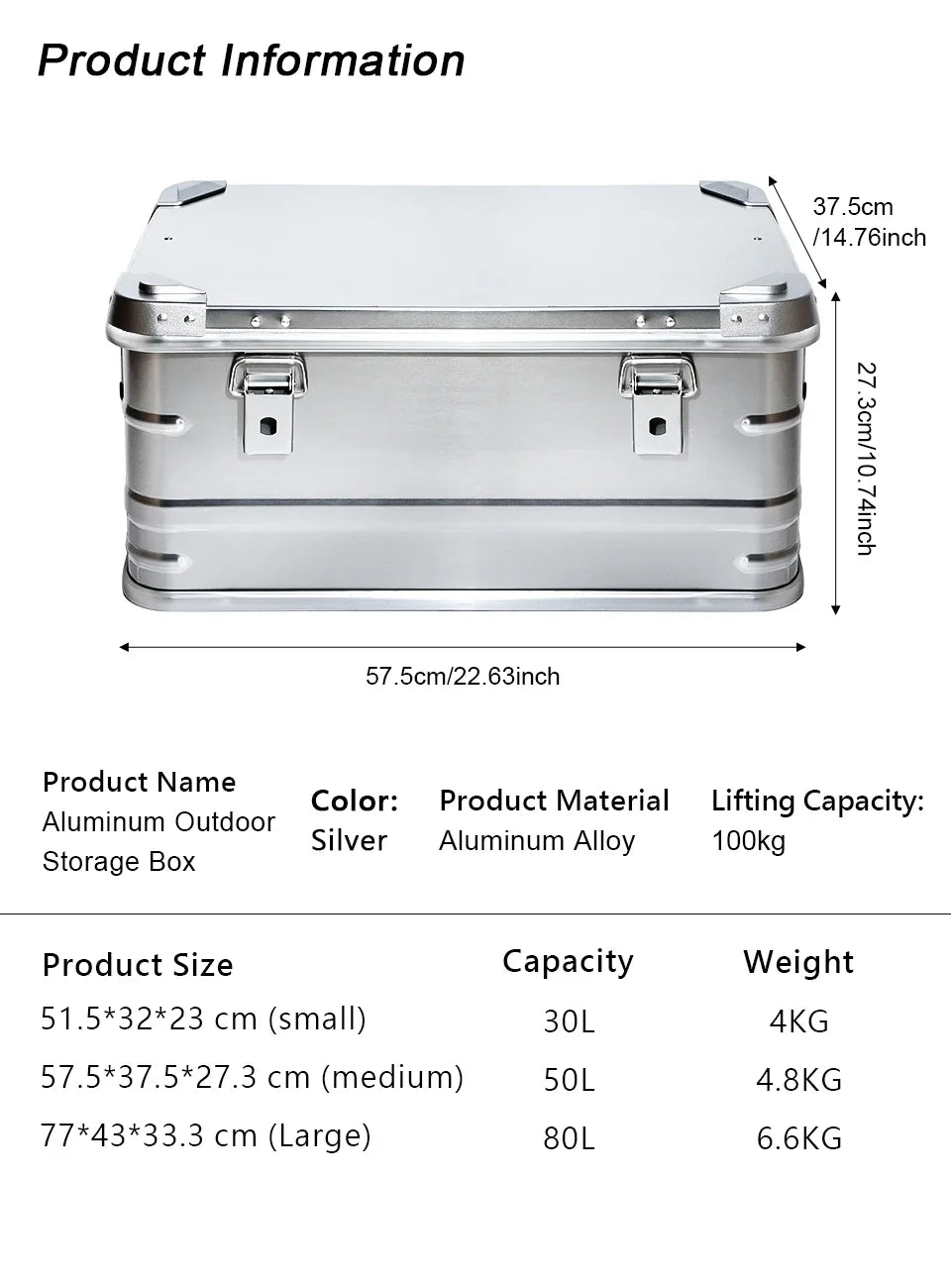 30-80L Outdoor Storage Box Camping Picnic Travel Aluminum Alloy Large Capacity Box Accessories Storage Bag Hiking Accessories - Buy online at  Vibe In Cart.