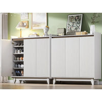 "White Fluted Shoe Cabinet - 2-Door Storage with Adjustable Shelves, Entryway/Bedroom Organizer" - Buy online at  Vibe In Cart.