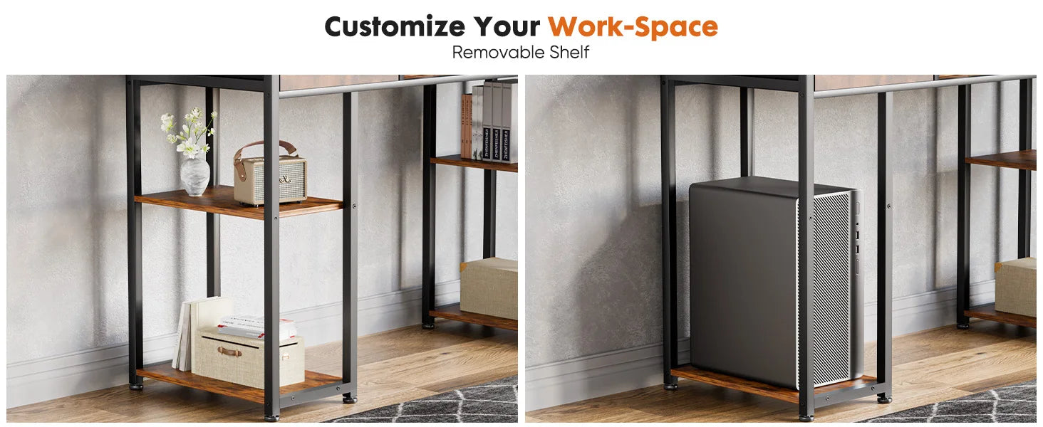 JHK 48 Inch Double Deck Shelving Office Computer Desk with Pull-out Fabric Storage Drawers Metal Frame Adjustable Feet Table ﻿ - Buy online at  Vibe In Cart.