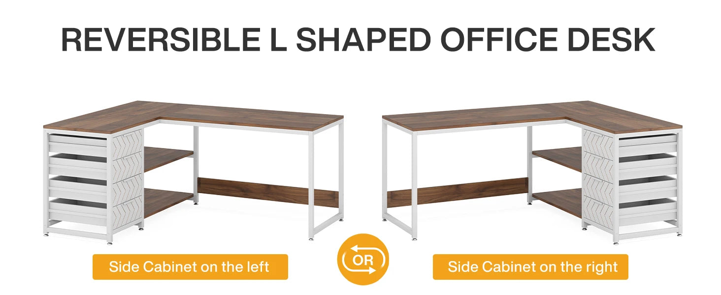 Tribesigns L Shaped Computer Desk with Storage Drawers, 59 inch Corner Desk with Shelves, Reversible L-Shaped Office Desk Study - Buy online at  Vibe In Cart.