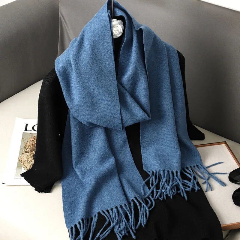 Women's Thick Warm Winter Polyester Scarf with Tassels
