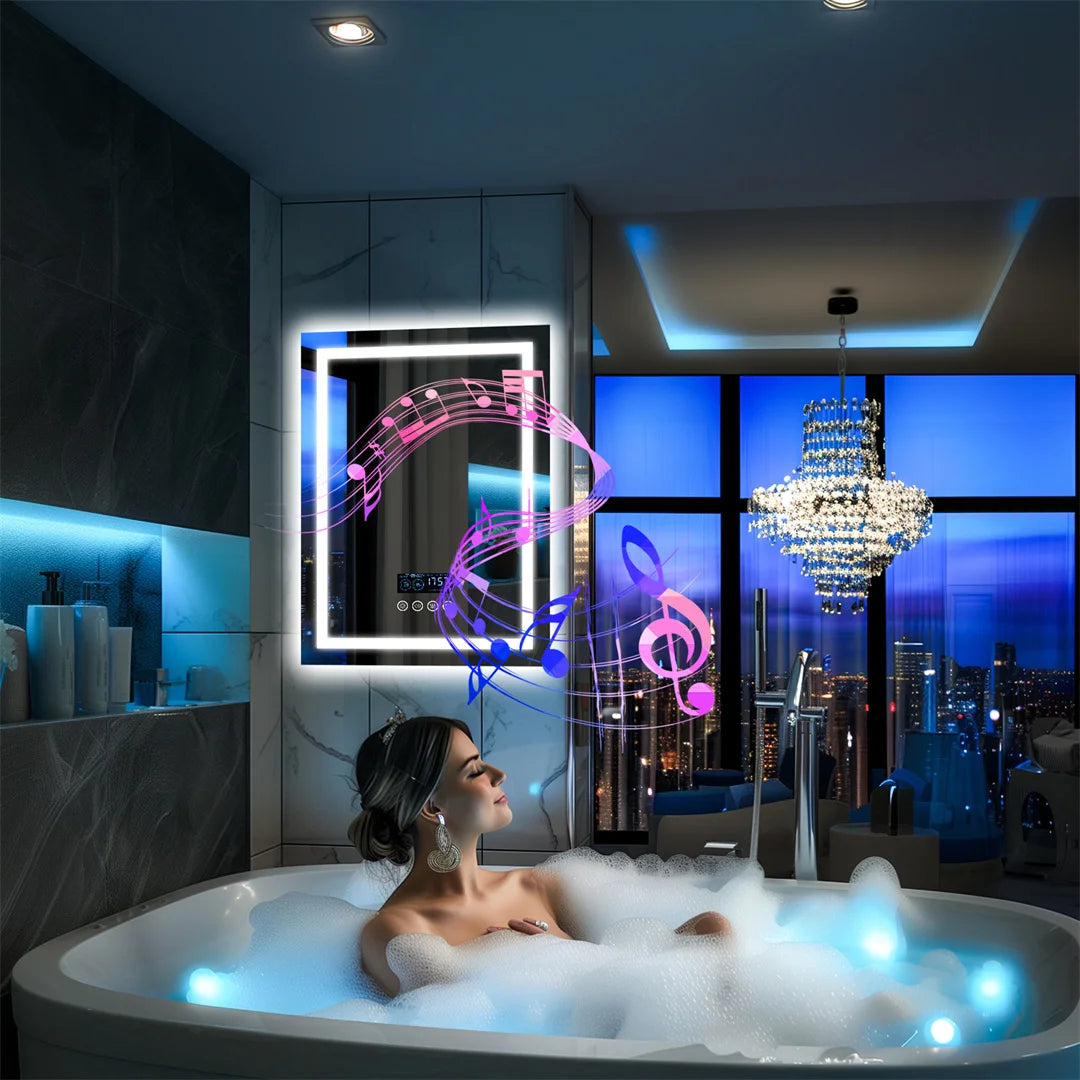 LUVODI Large Illuminated Bluetooth Bathroom Mirror Rectangle Anti-fog LED Bathroom Vanity Mirror with Bluetooth Speaker 3 Color - Buy online at  Vibe In Cart.