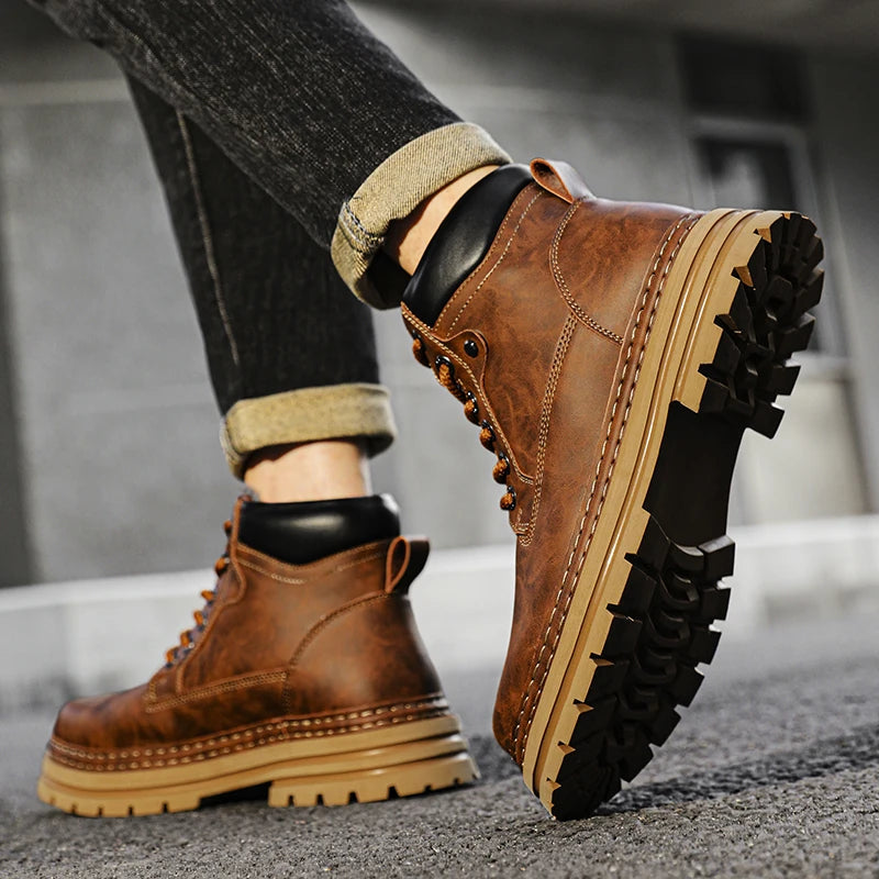Leather Ankle Boots Stylish Walking Shoes Outdoor Men Casual Footwear Winter Plush Snow Boots New Trendl Mens High Top Shoes - Buy online at  Vibe In Cart.
