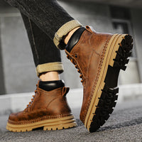Leather Ankle Boots Stylish Walking Shoes Outdoor Men Casual Footwear Winter Plush Snow Boots New Trendl Mens High Top Shoes - Buy online at  Vibe In Cart.