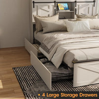 Vabches Bed Frame Queen with 4 Drawer&Storage Headboard Platform Bed Frame with LED Light& Power Strip&Sliding Barn Door Bedroom - Buy online at  Vibe In Cart.