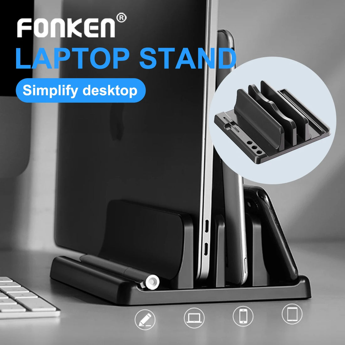 4in1 Adjustable Vertical Dual-Slot Laptop Stand in Abs Plastic