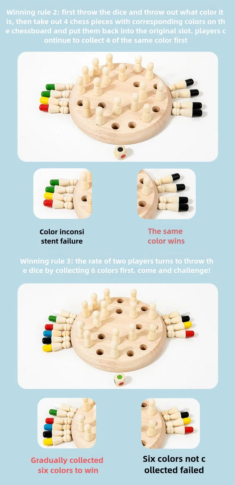 Wooden Memory Match Stick Chess Color Game Board Puzzles Montessori Educational Toy Cognitive Ability Learning Toys For Children
