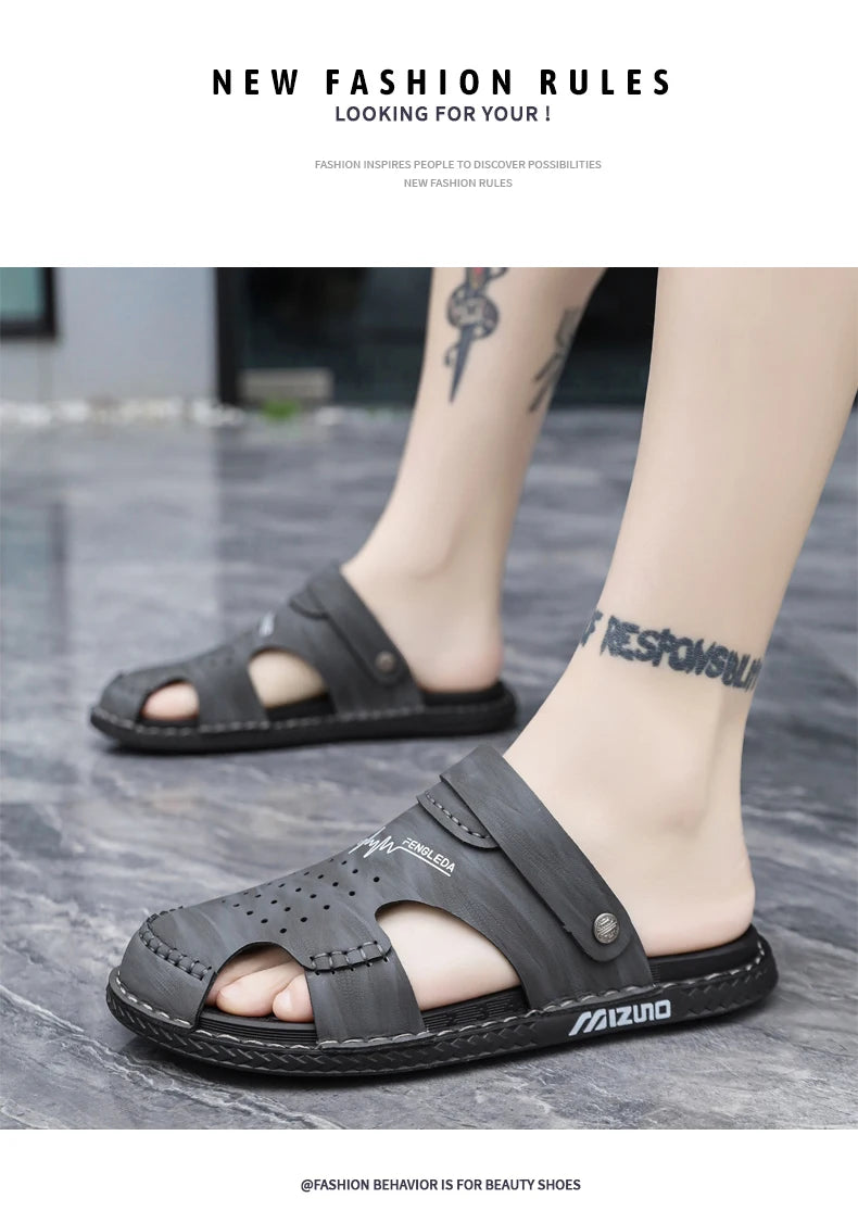 Men's Baotou Sandals Summer new Outdoor Cool Breathable Anti slip Waterproof Beach Shoes Soft Sole Fashion Dual purpose Slippers - Buy online at  Vibe In Cart.