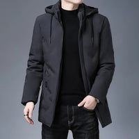 Men's Long Hooded Winter Parka Jacket with Zipper and Pockets