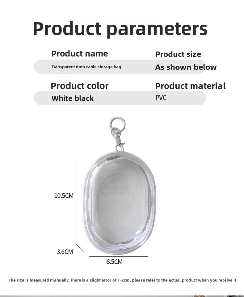 Black Transparent Portable Cable Organizer Bag for Travel Accessories