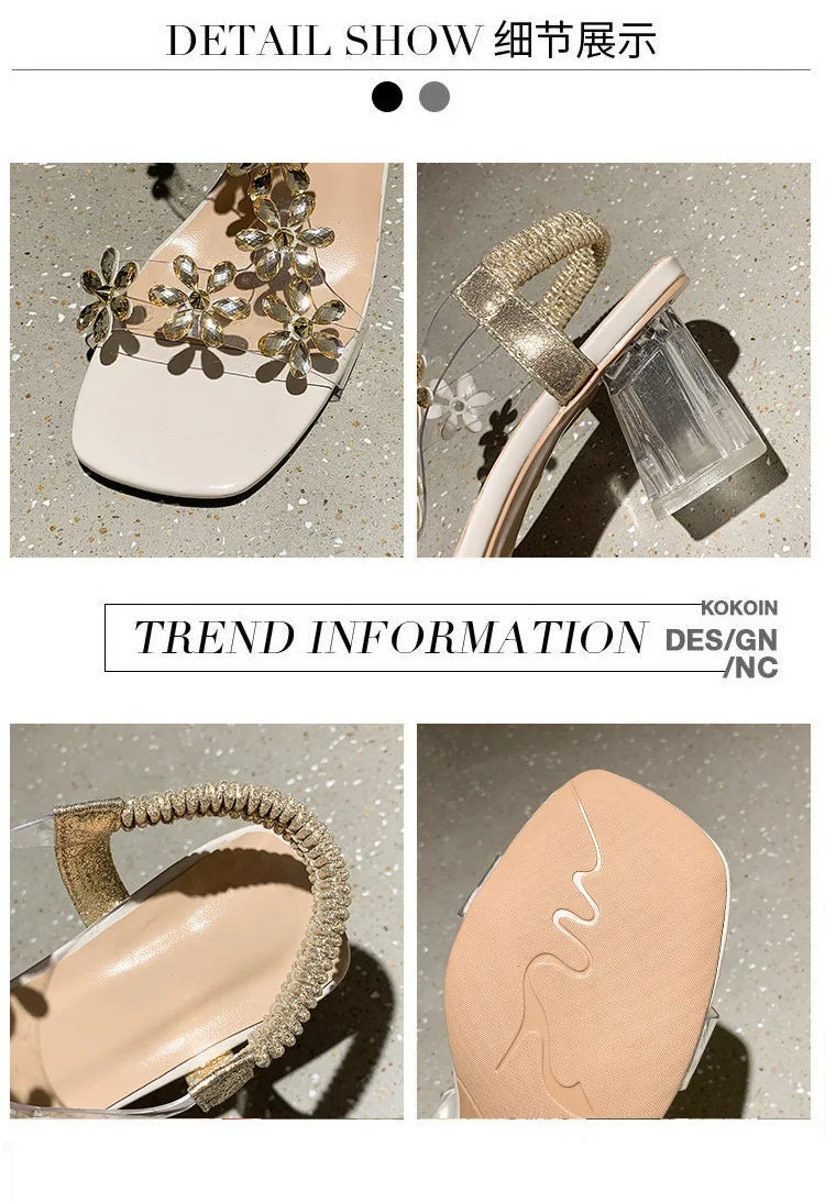 Women;s Sandals Pvc Crystal Flower Shoes for Women Decoration Chunky Heel Sandals Ladies Back Strap Fashion Shoes Female2024 - Buy online at  Vibe In Cart.