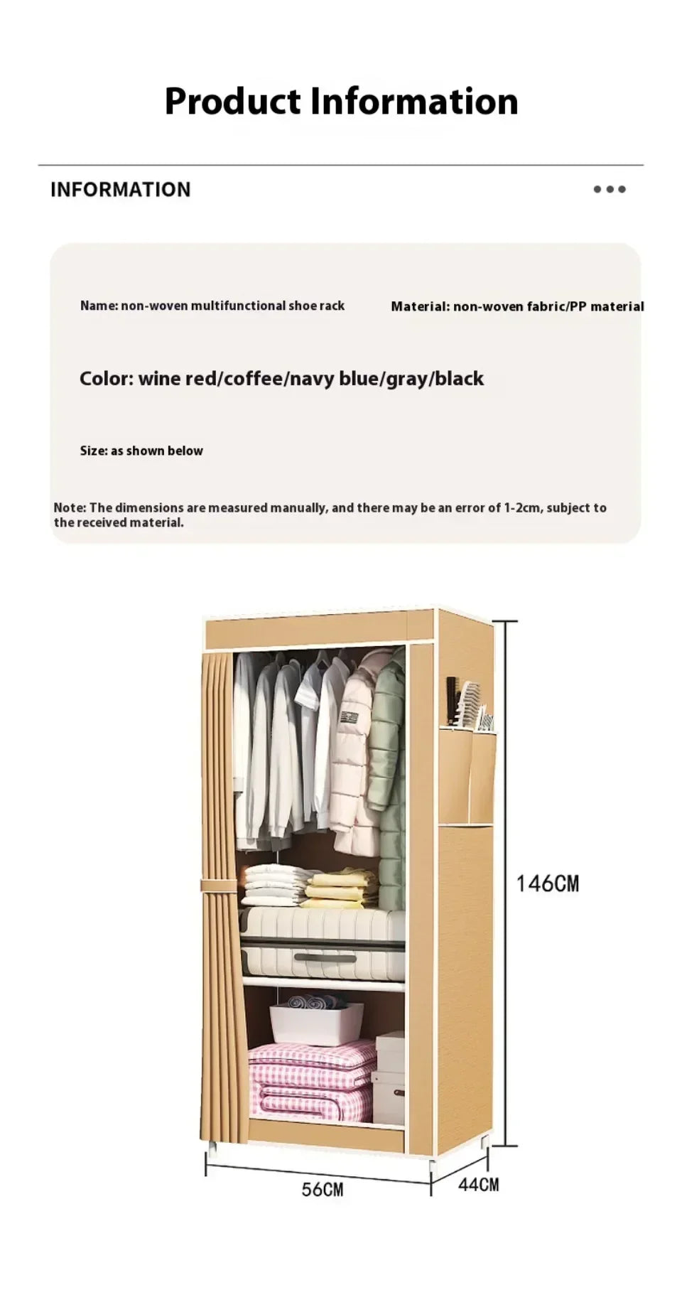 Foldable Plastic Wardrobe Storage Cabinet for Bedrooms