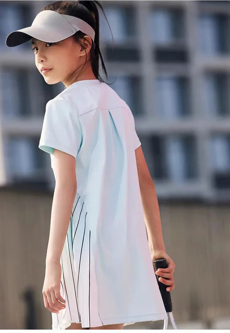 Girls Tennis Dress Kids Cute Golf Outfit School Sports Dresses Children Short Sleeve Workout Athletic Pleated Skirts With Shorts
