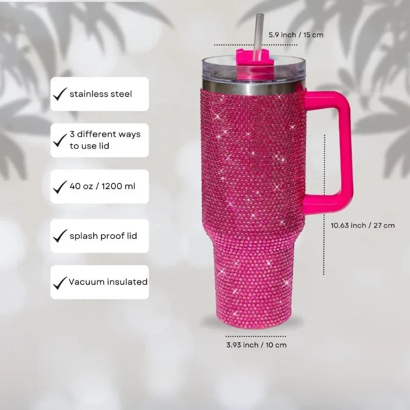 40oz Rhinestone Tumbler Stainless Steel Straw Women Cup Shiny Diamond Travel Car Thermoses Coffee Mug Water Bottle Drinkware - Buy online at  Vibe In Cart.