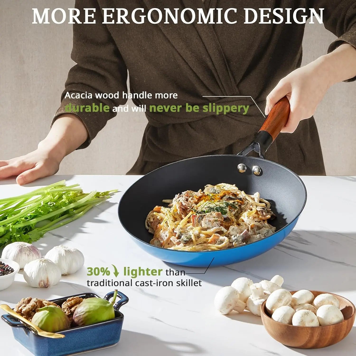 Enameled Cast Iron Skillet Set Durable Wood Handle Nonstick Skillet Collection - Titanium Cast Iron Multi-Purpose Cookware - Buy online at  Vibe In Cart.