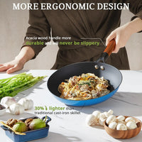 Enameled Cast Iron Skillet Set Durable Wood Handle Nonstick Skillet Collection - Titanium Cast Iron Multi-Purpose Cookware - Buy online at  Vibe In Cart.