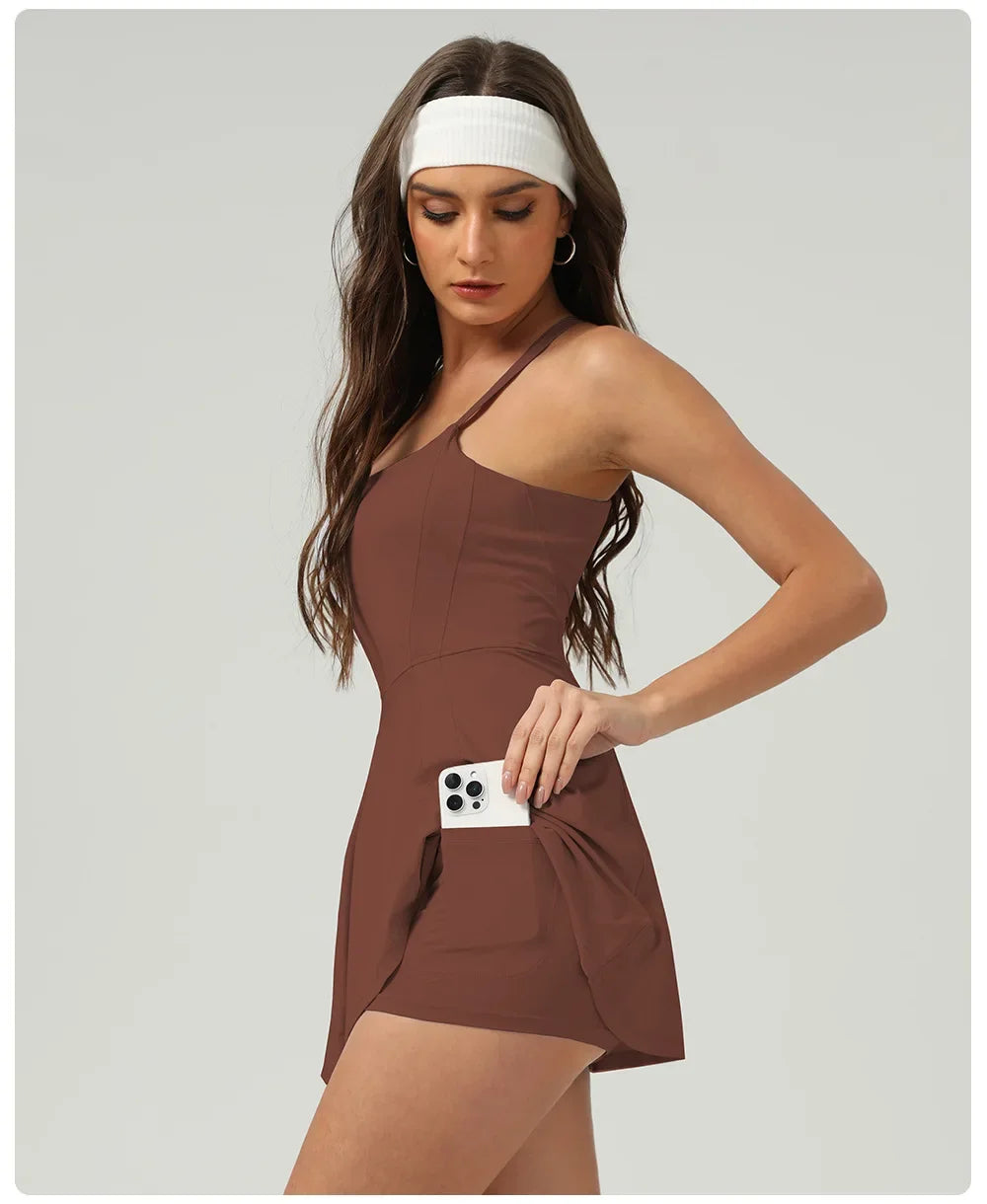 Ice Sensation Tennis Dresses Women Summer Breathable Slim Sport Active Dresses Outdoor Soft Yoga Golf  Workout Clothes 2025