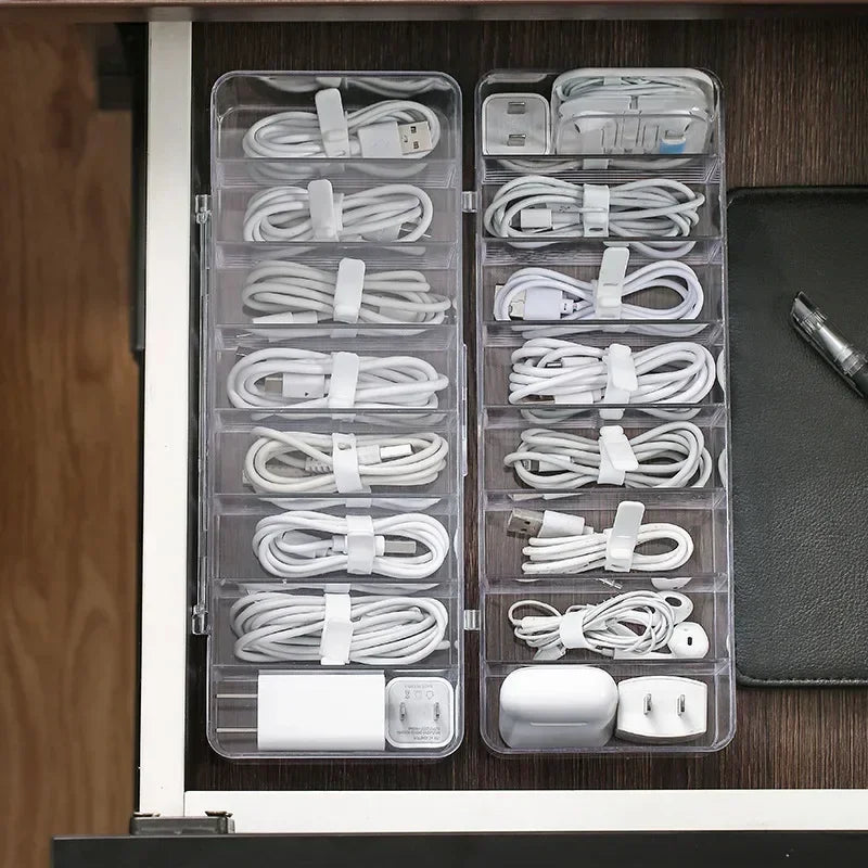Transparent Plastic Storage Box for Data Cables with Divided Grids