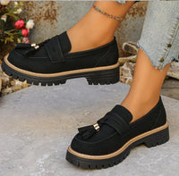 New Hot Designer Women's Flats Casual Thick Bottomed Loafers Spring Large Size Retro Tassel Woman Slip On Platform Oxford Shoes - Buy online at  Vibe In Cart.
