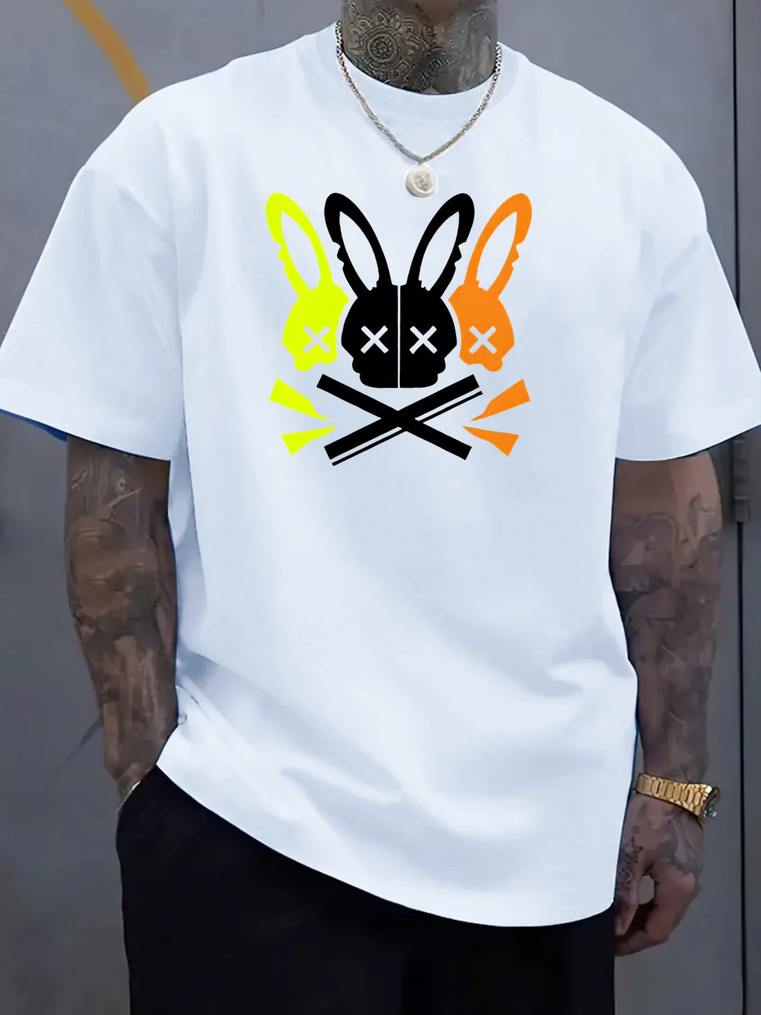 Men's casual round neck T-shirt with unique rabbit skull pattern - the perfect choice for summer - Buy online at  Vibe In Cart.